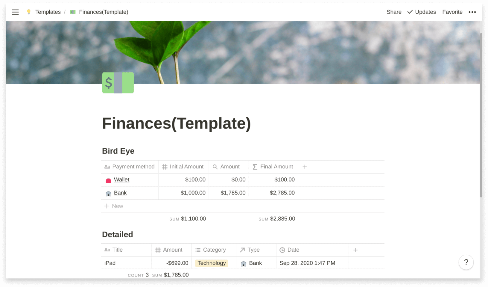 Notion Finance Tracker